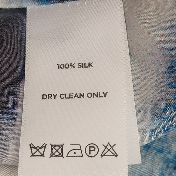 Leo & Sage Ladies Cream Black Blue Abstract Print 100% Silk Blouse Tunic Short S - Picture 5 of 5